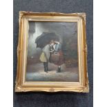 A Bernard Owens gilt framed oil on canvas depicting two children with flowers