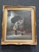 A Bernard Owens gilt framed oil on canvas depicting two children with flowers