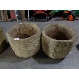 A pair of concrete octagonal planters