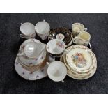 A tray of Doulton bunnykins china, twenty one piece Colclough china tea service,
