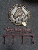 Two metal coat racks - Horses and racing