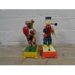 Two metal boxing figures - Popeye and dog