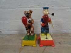 Two metal boxing figures - Popeye and dog