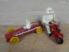 Two metal Michelin man figures - Car & Bike