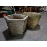 Two concrete garden planters