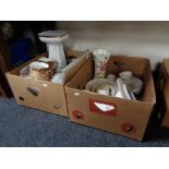 Two boxes of assorted china, tea ware, Woods lustre vase,