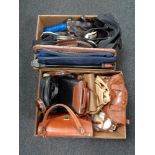 Two boxes of lady's leather hand bags, holdalls,