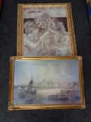 A contemporary gilt framed print - The three sisters together with a further gilt framed picture
