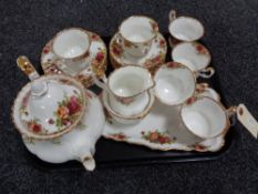A tray of thirty two pieces of Royal Albert Old Country roses tea china