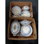 Two boxes of antique Oxford K & C blue and white dinner ware