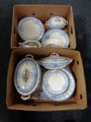 Two boxes of antique Oxford K & C blue and white dinner ware