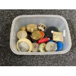 A box of a collection of sewing tape measures