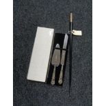 A twentieth century presentation baton together with a boxed Sterling silver handled cake knife &