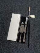 A twentieth century presentation baton together with a boxed Sterling silver handled cake knife &