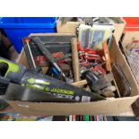 A box of wood working tools etc