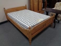 A pine bed frame with Sleepeezee 4'6 pocket bedstead 1000 mattress