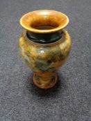 A Royal Doulton Lambeth stoneware vase with leaf decoration (a/f)