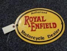 A metal Royal Enfield plaque