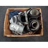 Two boxes of size 10 van snow boarding boots, salopettes,