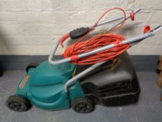 A Bosch Rotak E20C electric mower with grass box