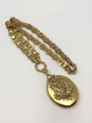 An antique yellow metal pearl and diamond locket and necklace, 38.1g.