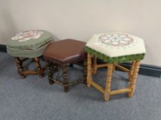 Three hexagonal footstools