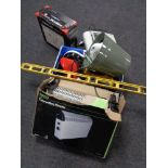 A box of electricals - sandwich toaster, hand held vacuum, steam cleaner, fan heater, typewriter,