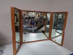 Mid Century design interest : 1960's Danish trifold dressing table or wall mirror in the style of