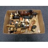 A box of china and resin dog and horse figures