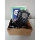 A box of assorted coins to include Falklands Anniversary commemorative coins,