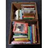 Two boxes of hardback and paperback books relating to railways