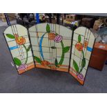 An Art Nouveau glass folding fire screen