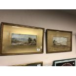 E G Dodd, a pair of watercolours depicting cottages by a lake,