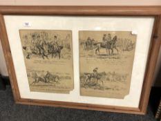 A pair of monochrome prints depicting horse racing