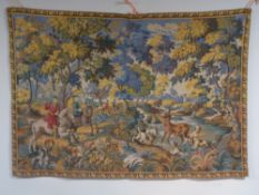 A wall tapestry depicting a hunting scene CONDITION REPORT: 144cm by 102cm