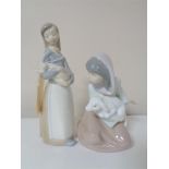 Two Lladro figures - girl with piglet and girl with lamb (2)
