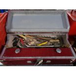 A 20th century painted joiners toolbox of assorted hand tools
