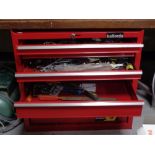 A Halfords six drawer metal tool chest containing hand tools