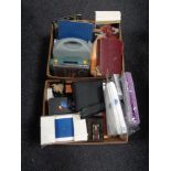 Three boxes of electricals, books BBQ tools,
