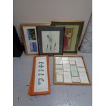 A box of assorted pictures and prints, oil on canvas,