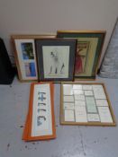 A box of assorted pictures and prints, oil on canvas,