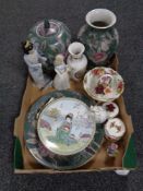 A box of assorted china to include Royal Albert Old Country Roses cabinet pieces,