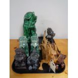 A tray of decorative Chinese modern carvings, resin figures,