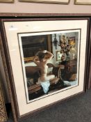 Douglas Hoffmann, nude on settee, limited edition colour print signed in pencil,