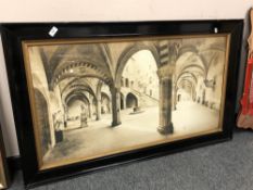 A photographic print depicting a monastery interior,