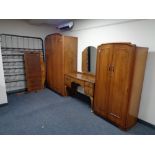 A four piece walnut Queen Anne style bedroom suite - lady's and gent's wardrobe,