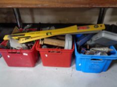 Three crates of power tools, hand tools,