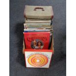 A box of vinyl LP's, Now Compilations, Elvis, Michael Jackson,