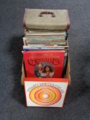 A box of vinyl LP's, Now Compilations, Elvis, Michael Jackson,