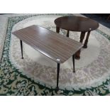 A circular oak Art Deco occasional table and a melamine topped coffee table